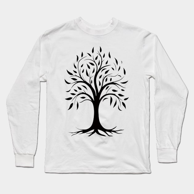 Black Deciduous Tree Silhouette Tee Long Sleeve T-Shirt by Greenbubble